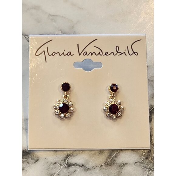 Gloria Vanderbilt Gold-Tone Red & Clear Crystal Flower Stud Earrings - Picture 1 of 5